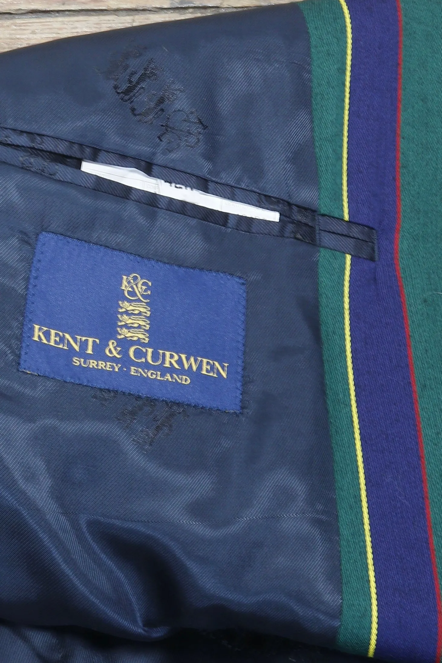 00s Kent & Curwen Grn/Navy Striped Blazer     L