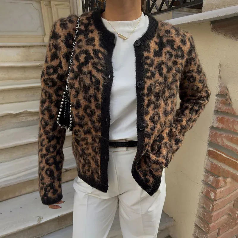 A&A Retro Leopard Knitted Cardigan