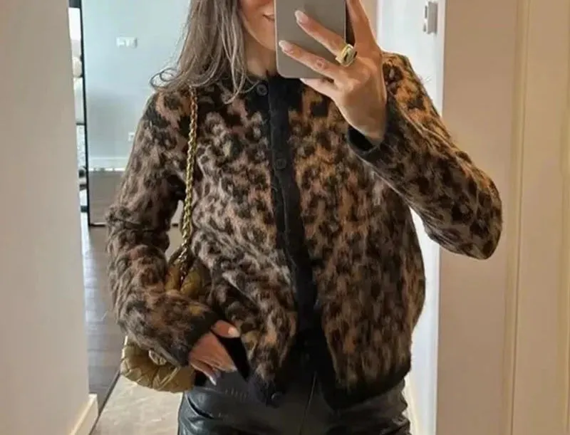 A&A Retro Leopard Knitted Cardigan