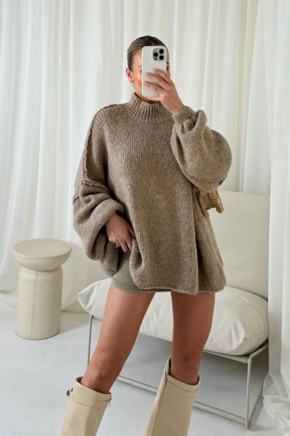 Adelaide stone oversized knit jumper