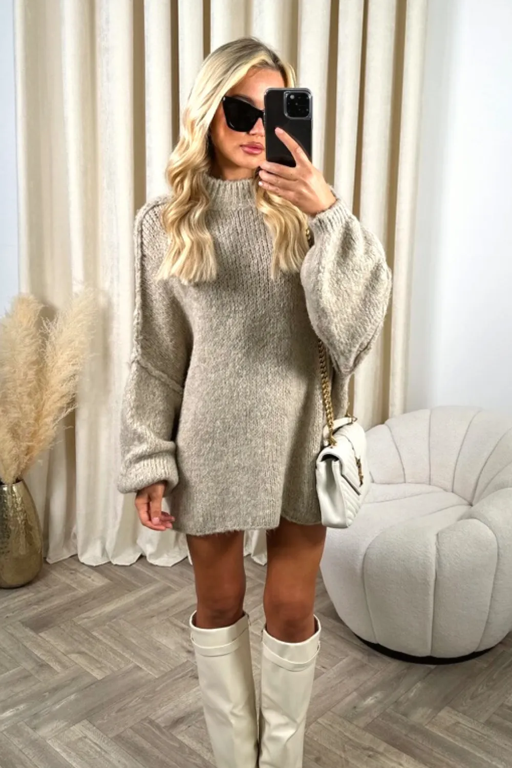 Adelaide stone oversized knit jumper