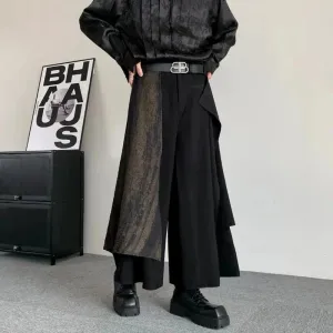 Aidase Mens Dark Knight Style Japanese Genderless Spliced Culottes Essential For Couples Irregular Casual Temperament Wide-Leg Culottes