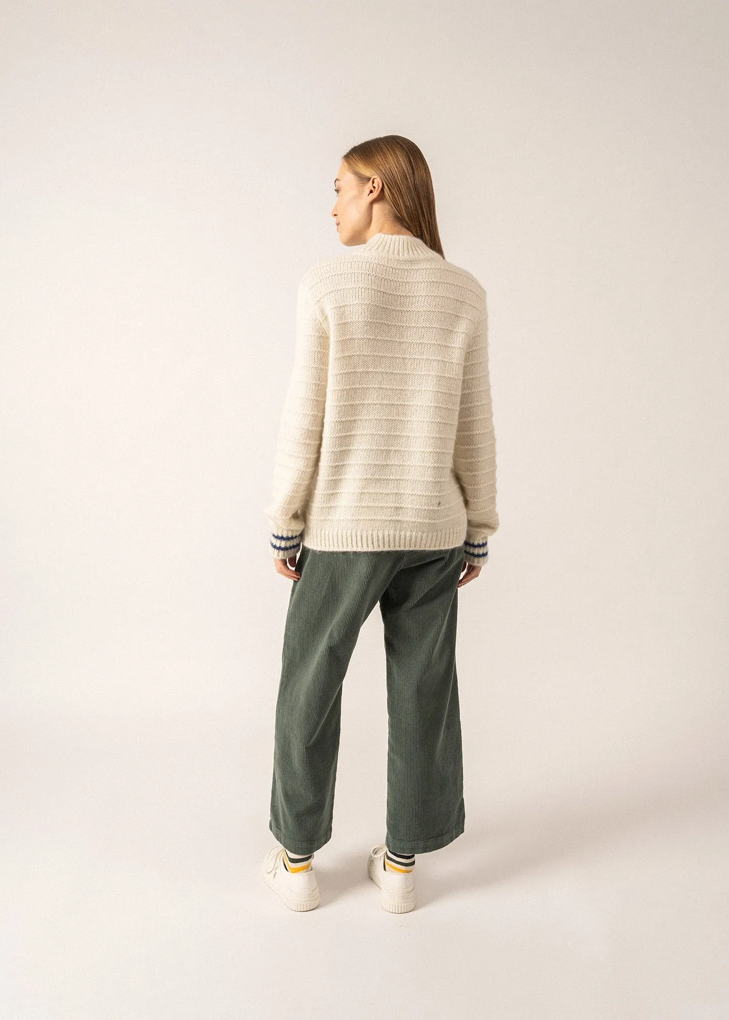 Alpes High-neck Jumper - in wool, with twisted details (BLANC D'HIVER)