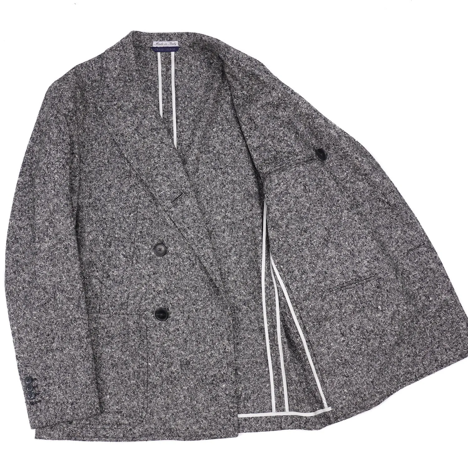 Belvest Donegal Tweed Wool-Silk Pea Coat