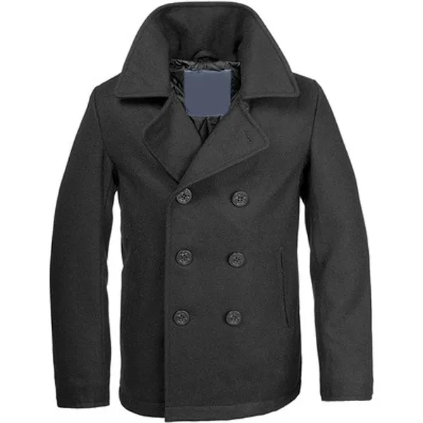 Black Naval Pea Coat For Men