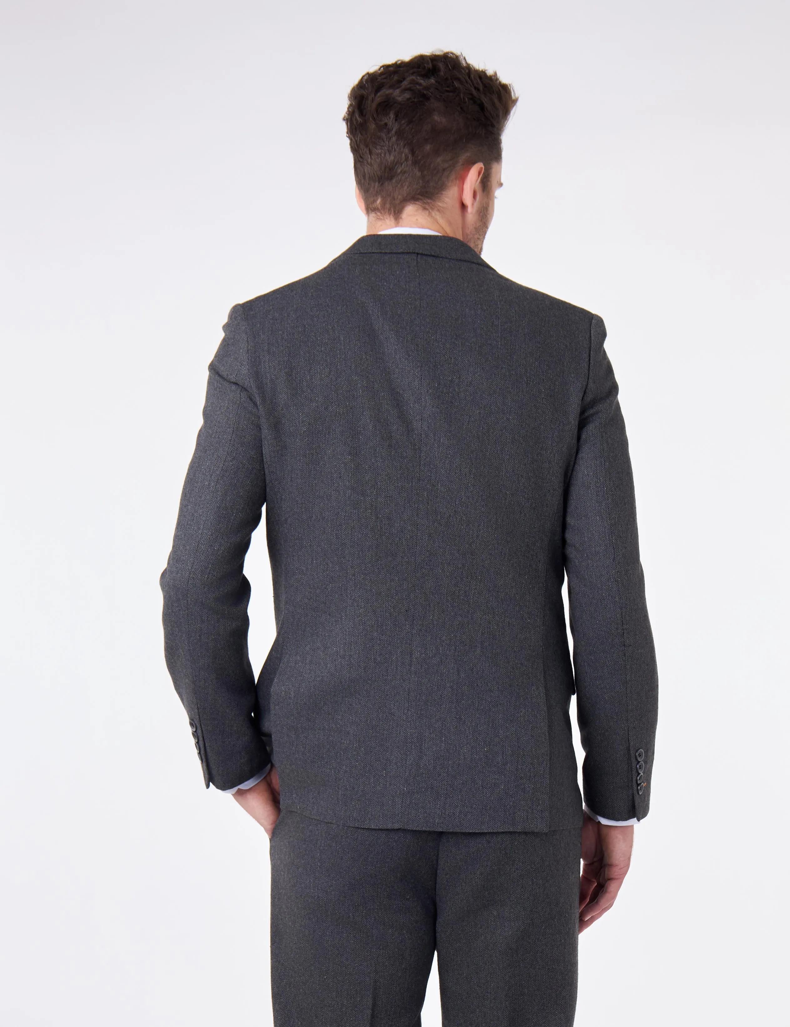 CALIX – Wool Mix Herringbone Tailored Dark Grey Blazer