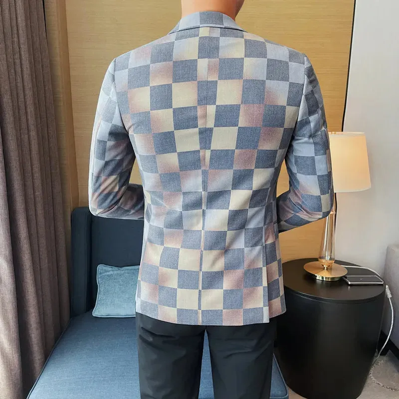 Checkered Pattern Single-Breasted Men's Blazer