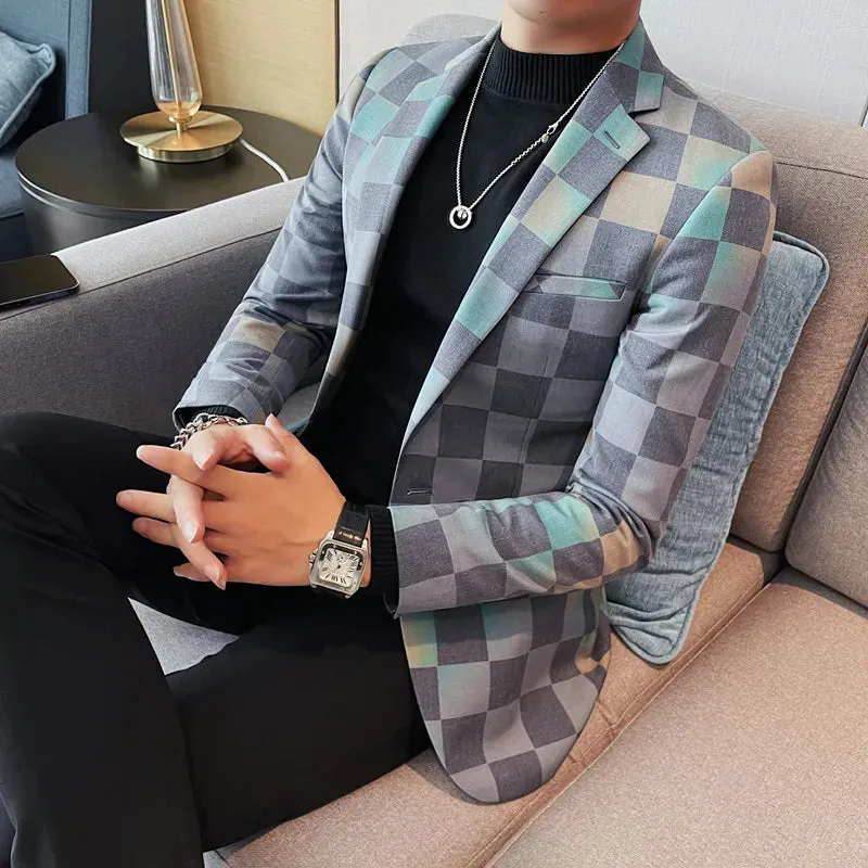 Checkered Pattern Single-Breasted Men's Blazer