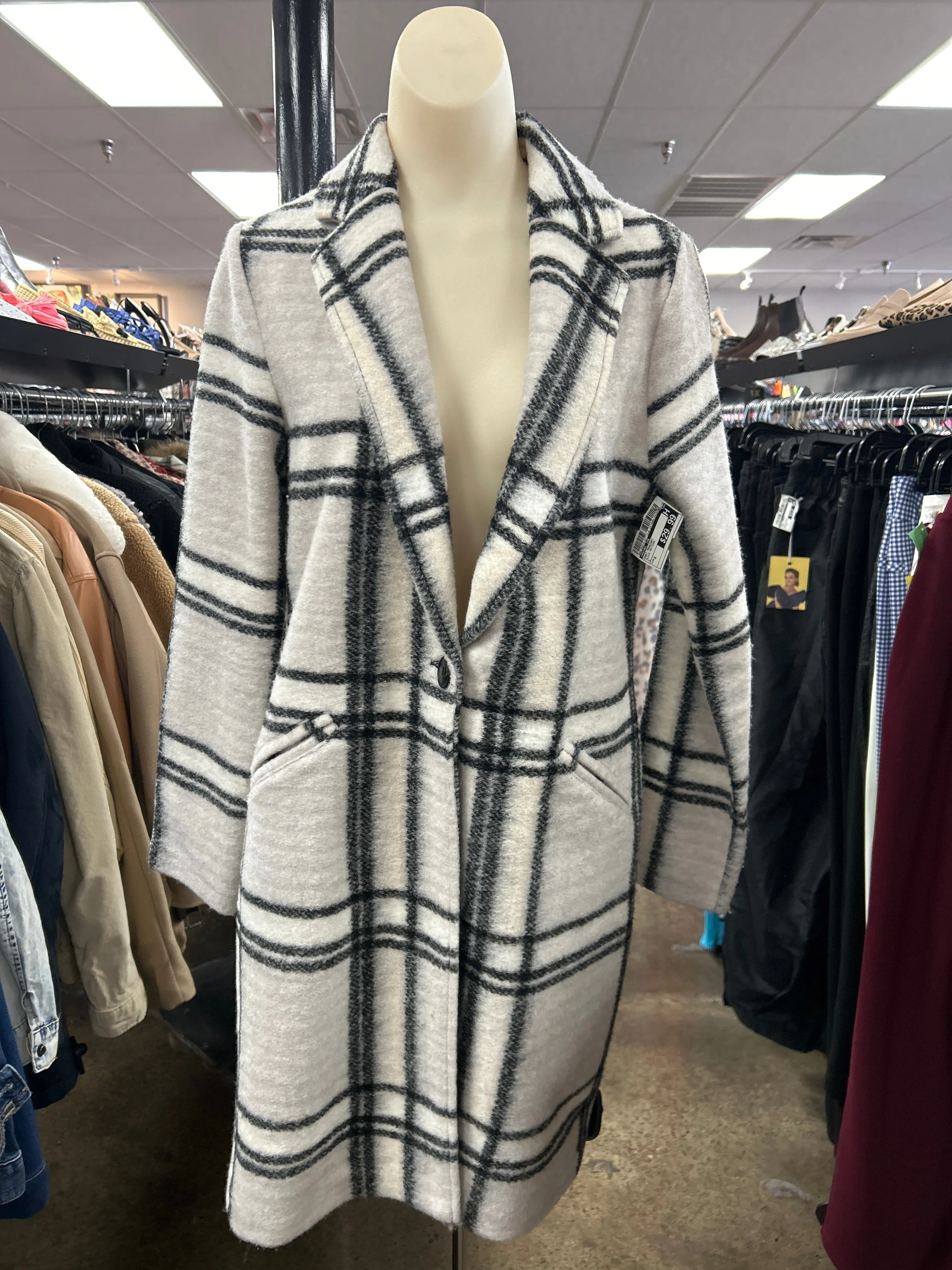 Coat Peacoat By Rachel Zoe In Plaid Pattern, Size: S