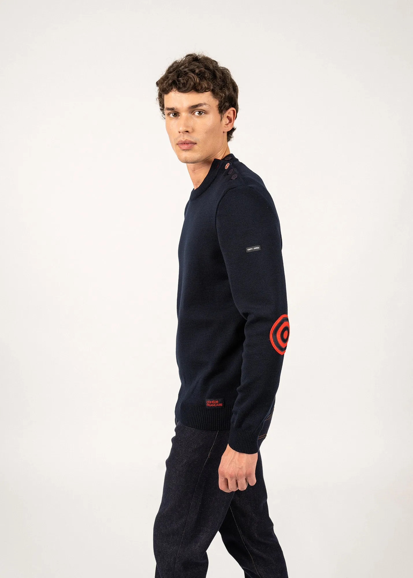 Comfortable sailor jumper with elbow patches - SAINT JAMES x Comédie Française (NAVY/MULTICO)