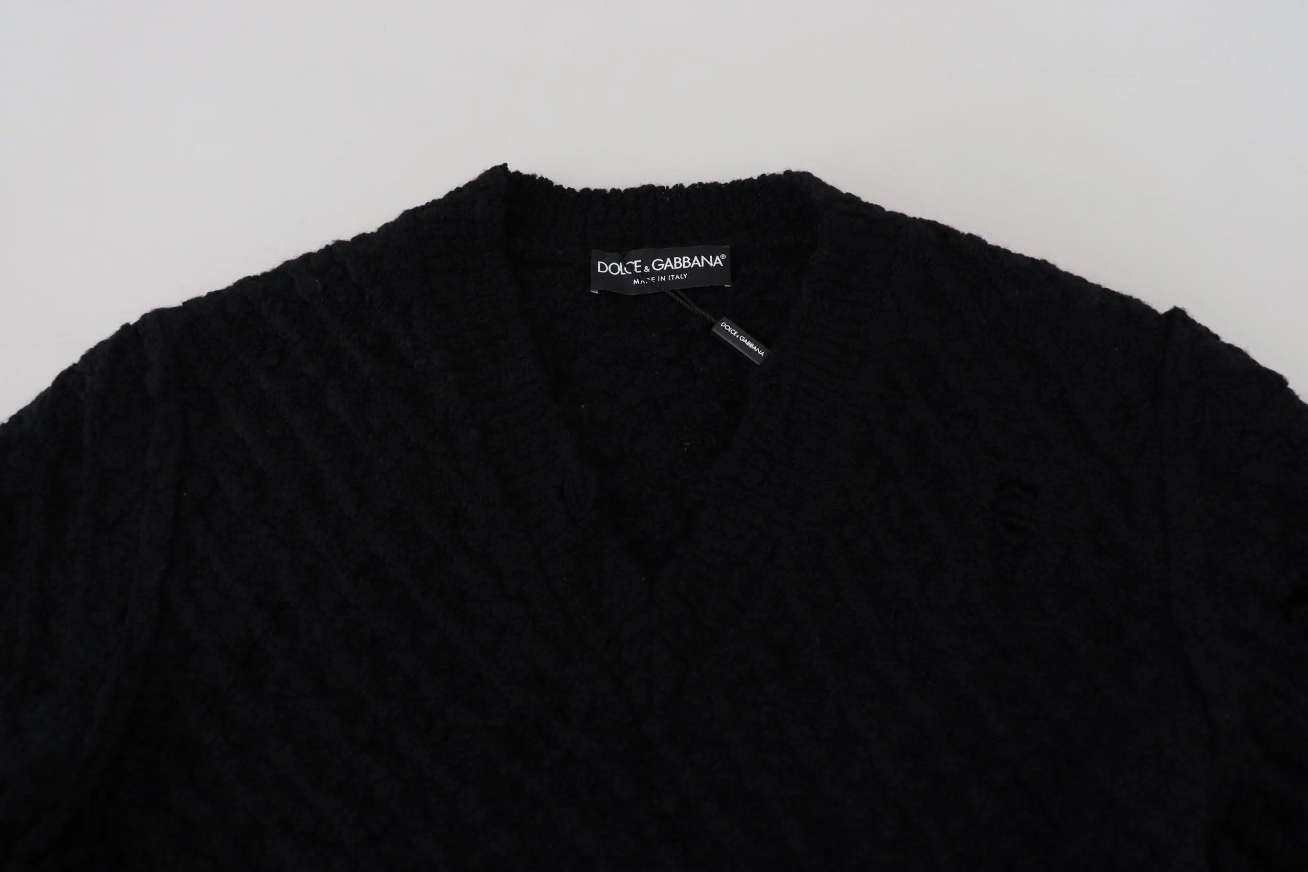 Dolce & Gabbana Black Wool V-neck Knitted Pullover Sweater