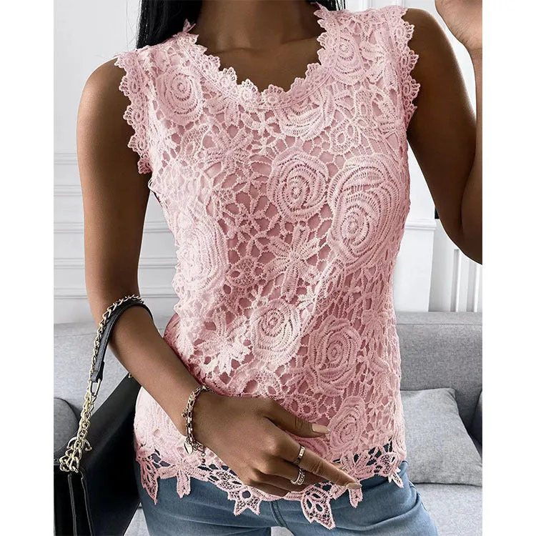 Flowers Lace Vest Women Summer Tops