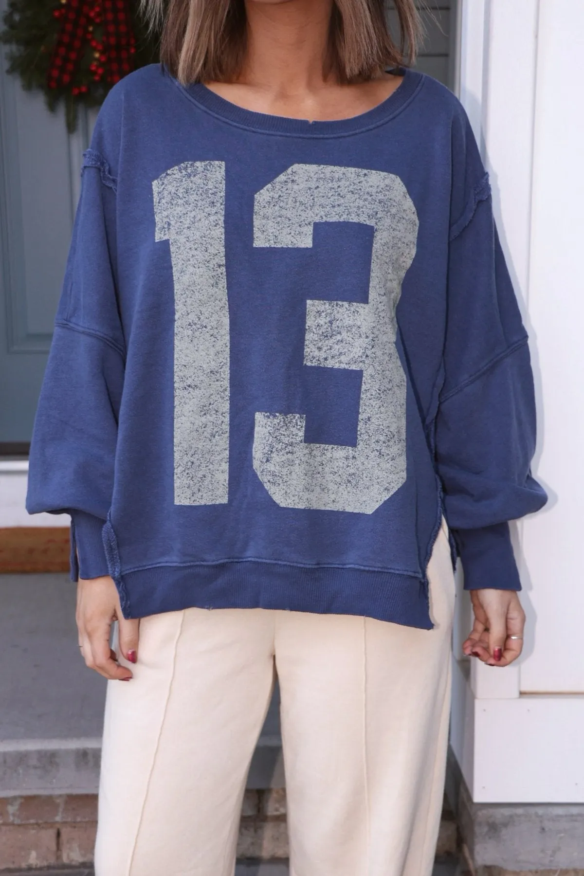 Free People Navy 13 Graphic Camden Pullover