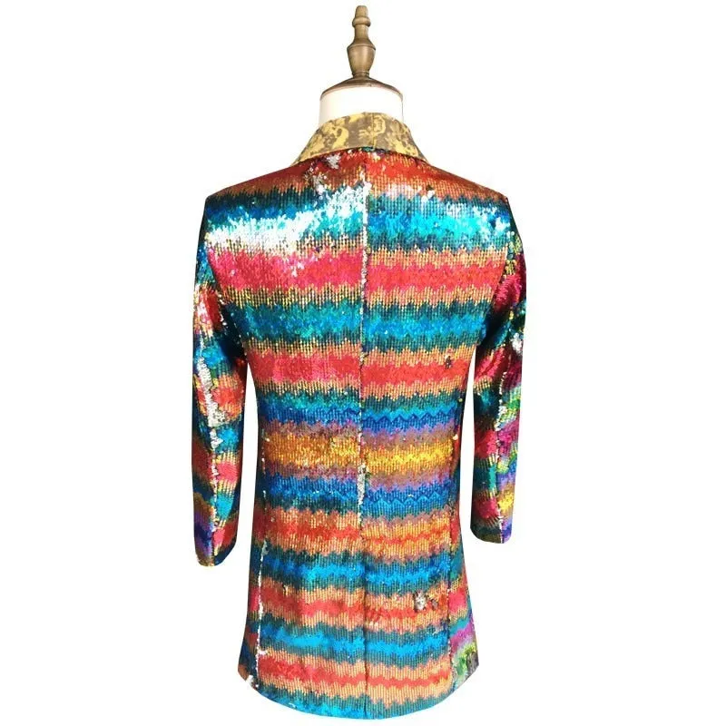 Gold Collar in Colourful Sequin Design Men Blazer