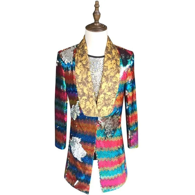 Gold Collar in Colourful Sequin Design Men Blazer