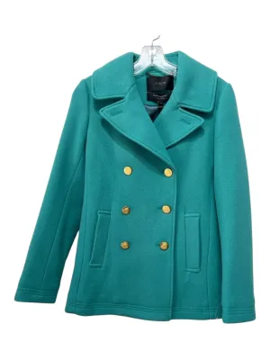 J Crew Size 00 Teal Green Wool & Nylon Blend Collar Gold Button Detail Jacket