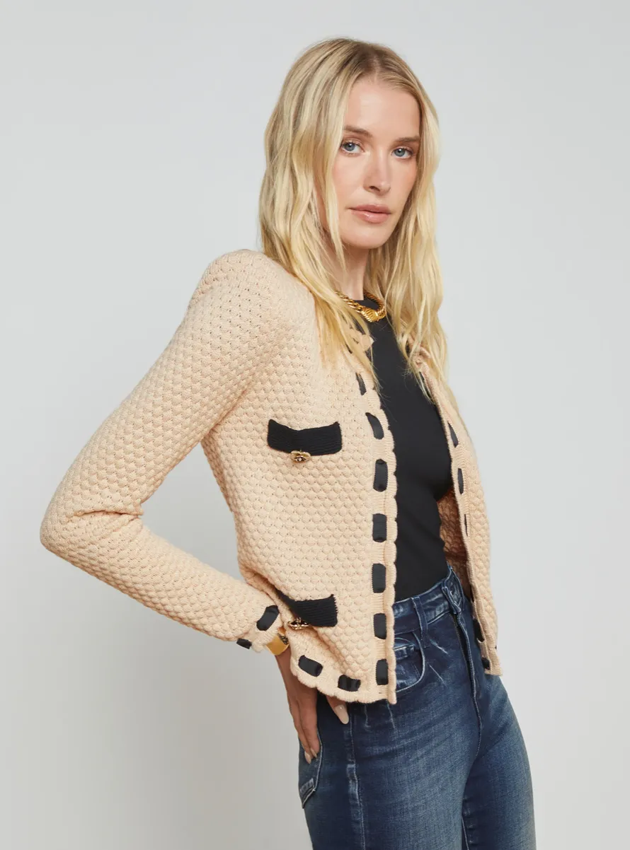 L'Agence Astor Contrast Cardi Biscuit/Black