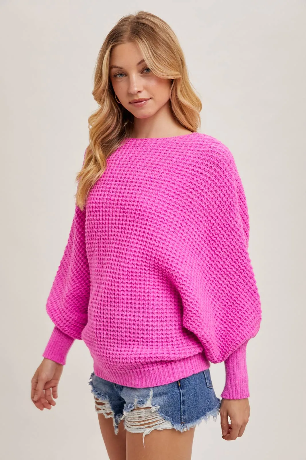 Latte Boatneck Waffle Sleeve Sweater