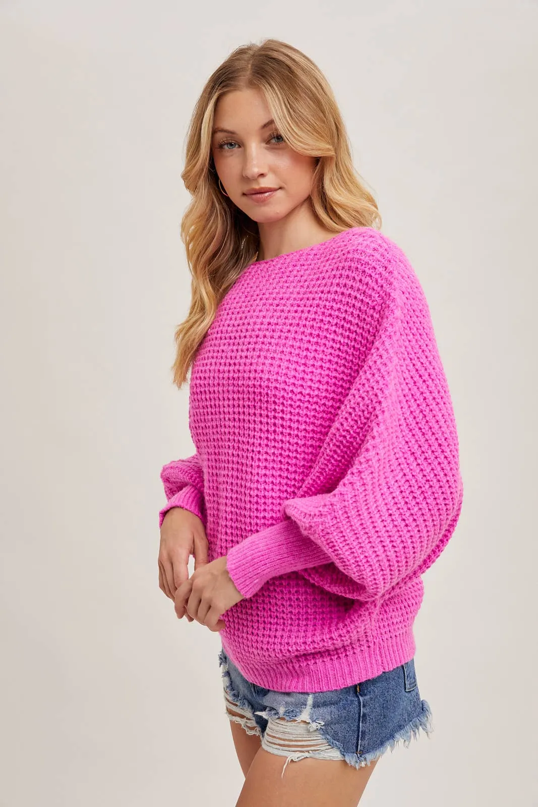 Latte Boatneck Waffle Sleeve Sweater