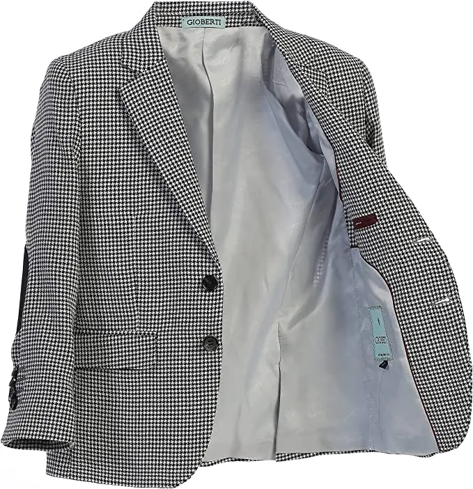 Light Weight Houndstooth Blazer Jacket Toddler Kids Boys -Black