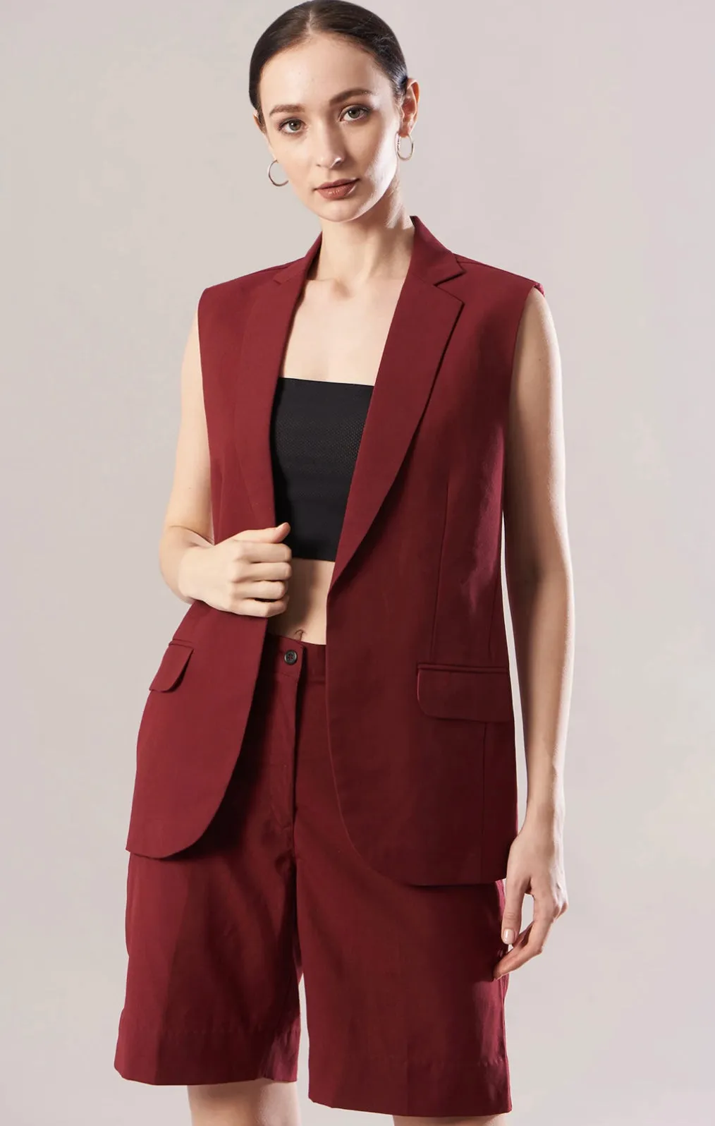 Maroon Single Breasted Women's Waistcoat