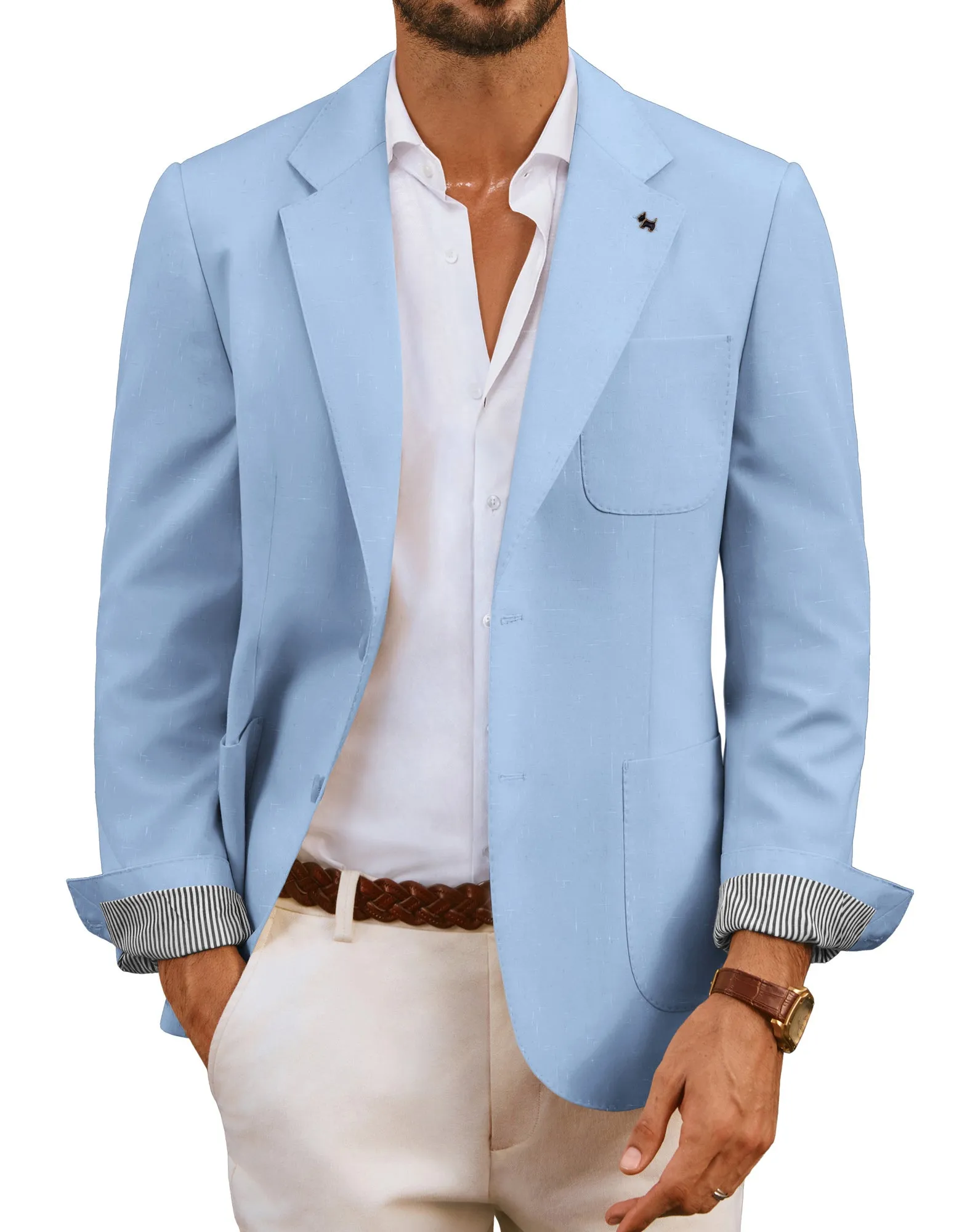 Men Notch Lapel Blazer Coat Casual Two-Button Back Slit Suit Coat