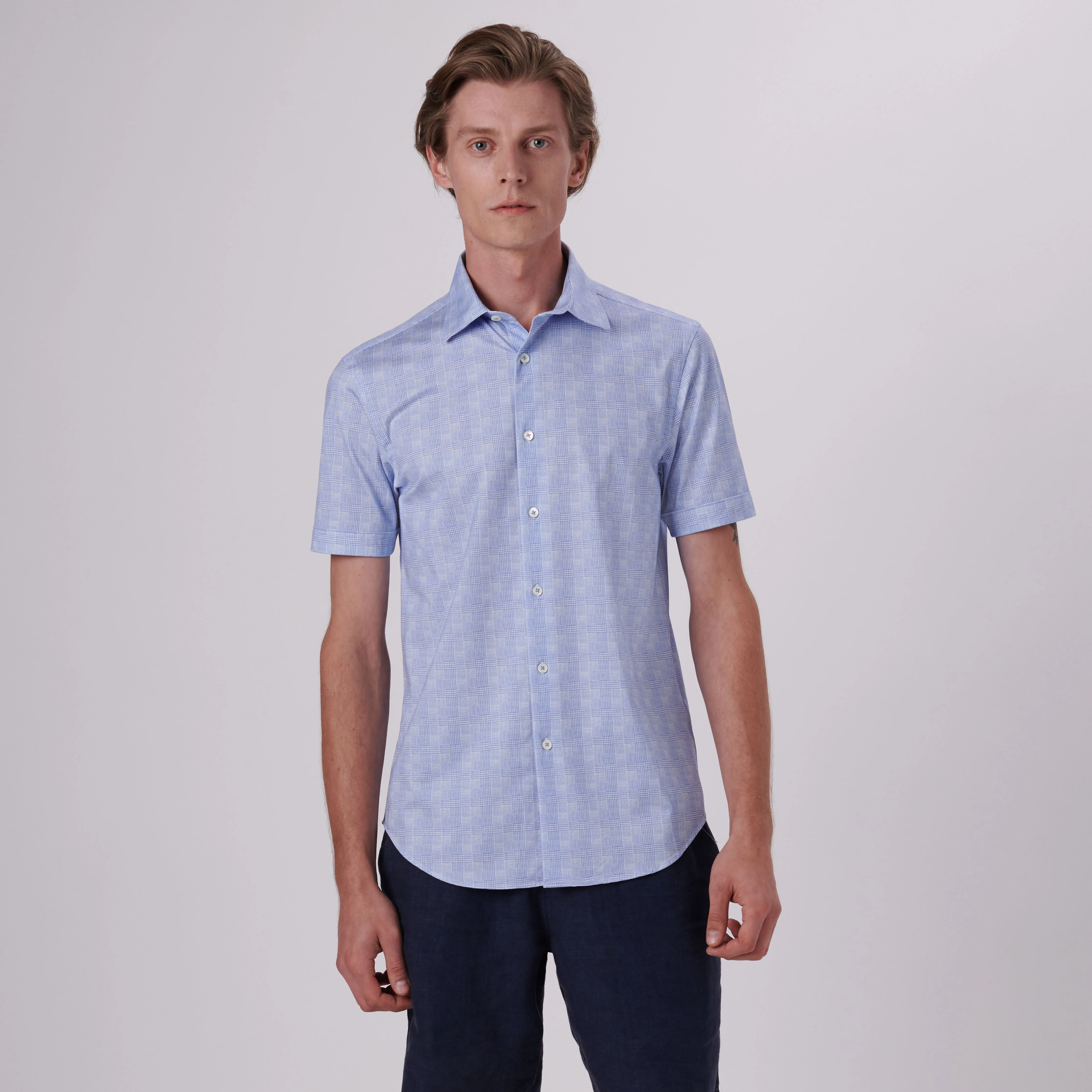 Miles Glen Check Print OoohCotton Short Sleeve Shirt