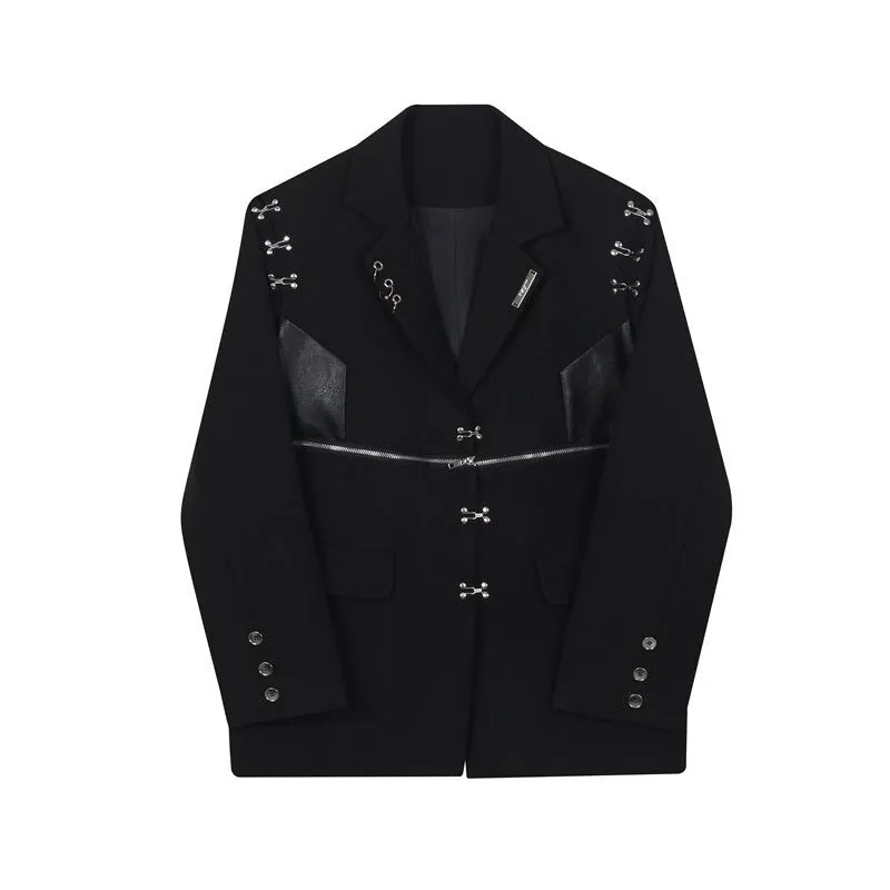 Multiple Zipper Decoration Black Blazer