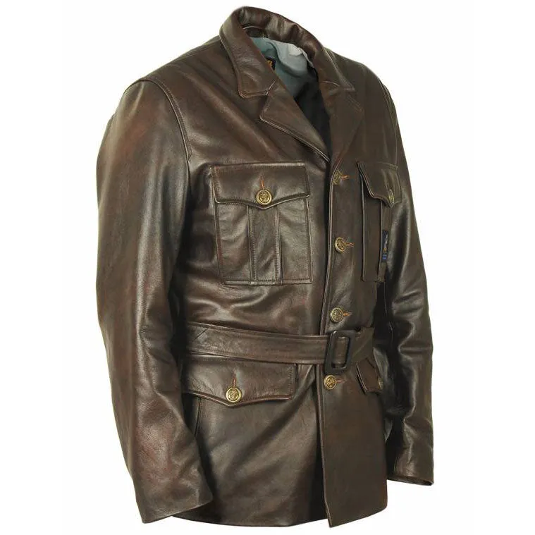 New Dark Brown Goldfish Leather Pea Coat