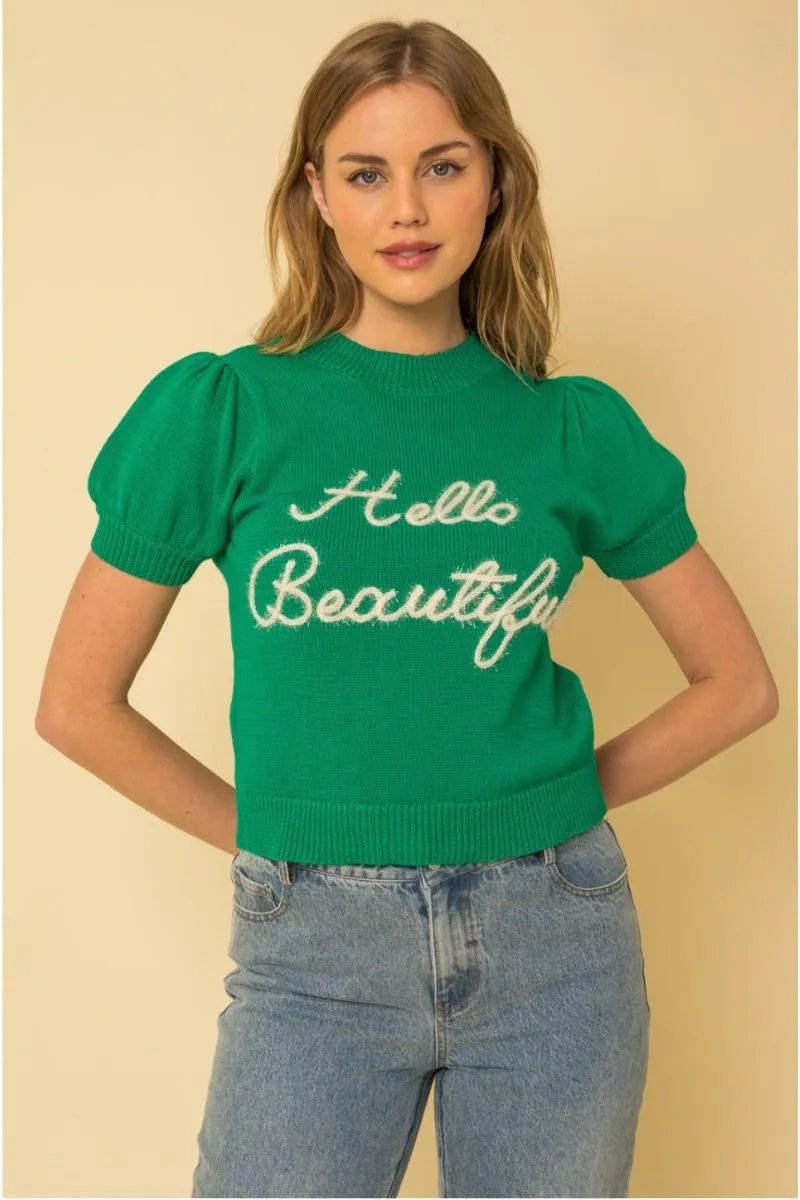 Puff Sleeve Sweater Top - Hello Beautiful