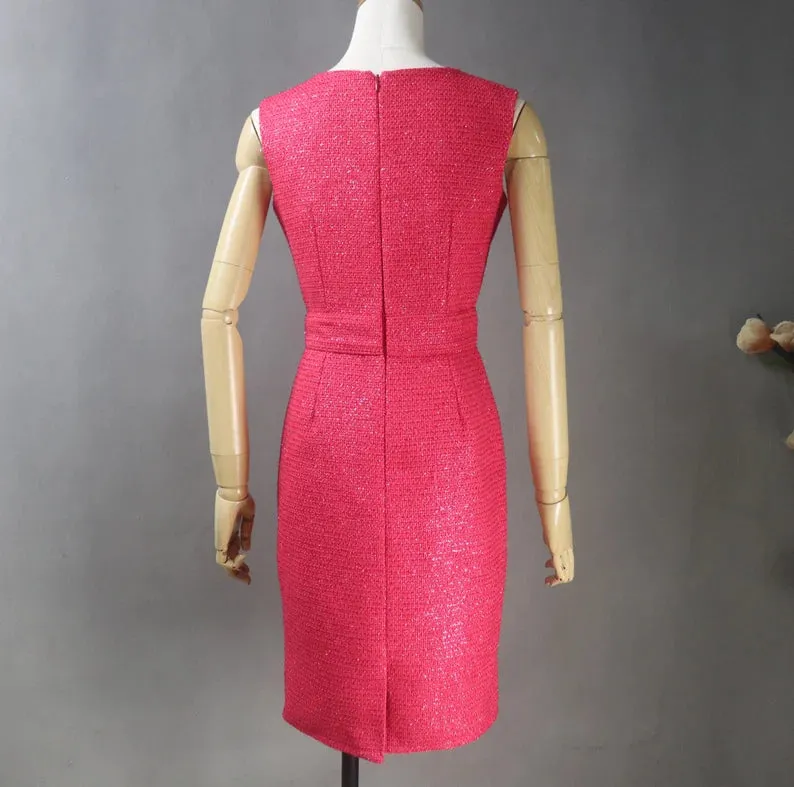 Red Sheath Dress    Long Coat For Ladies With Tweed material  for wedding wear, Graduation day.