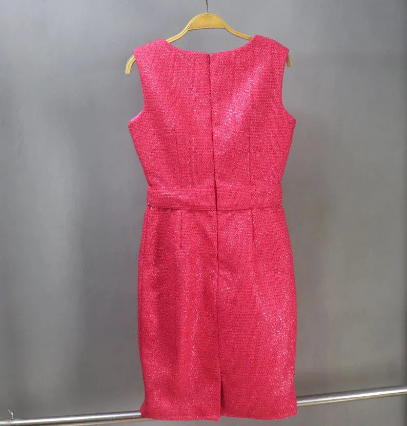 Red Sheath Dress    Long Coat For Ladies With Tweed material  for wedding wear, Graduation day.