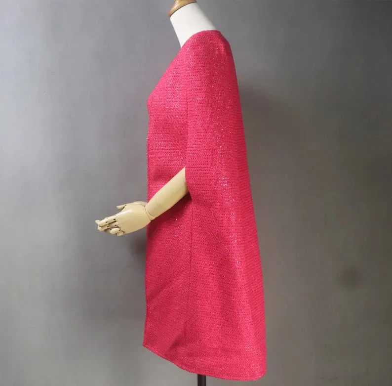 Red Sheath Dress    Long Coat For Ladies With Tweed material  for wedding wear, Graduation day.