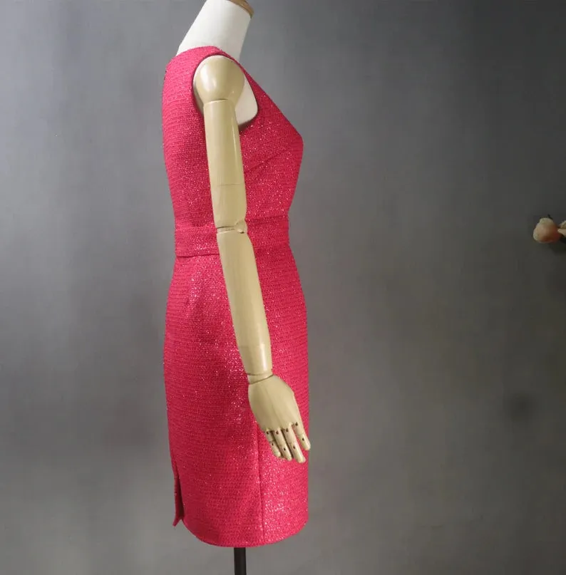 Red Sheath Dress    Long Coat For Ladies With Tweed material  for wedding wear, Graduation day.