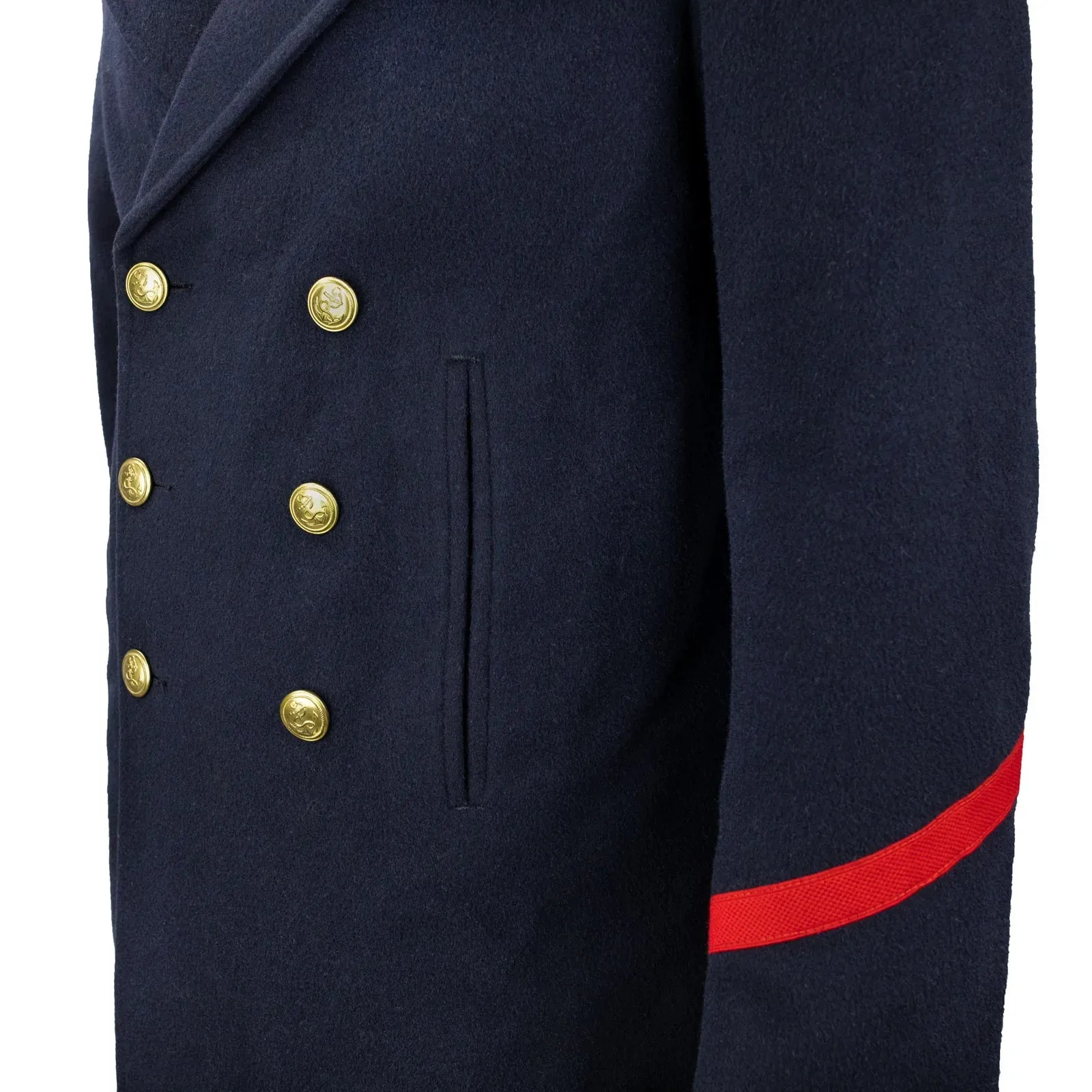 Red Sleeve Striped Navy Wool Peacoat