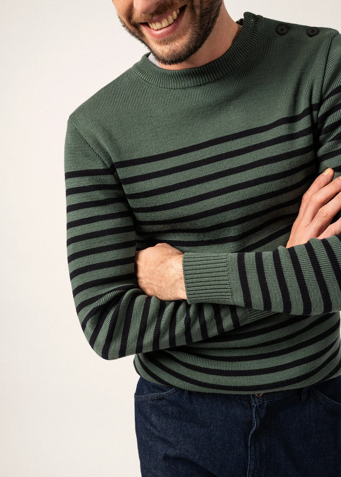 Rochefort striped sailor jumper - slim fit, in merino wool (VEGETAL/NAVY)