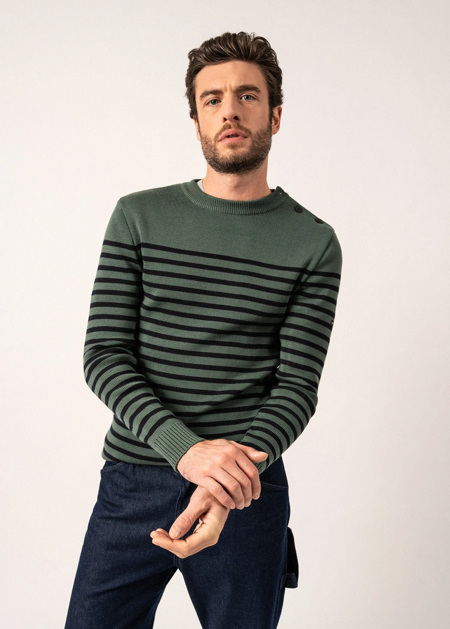 Rochefort striped sailor jumper - slim fit, in merino wool (VEGETAL/NAVY)