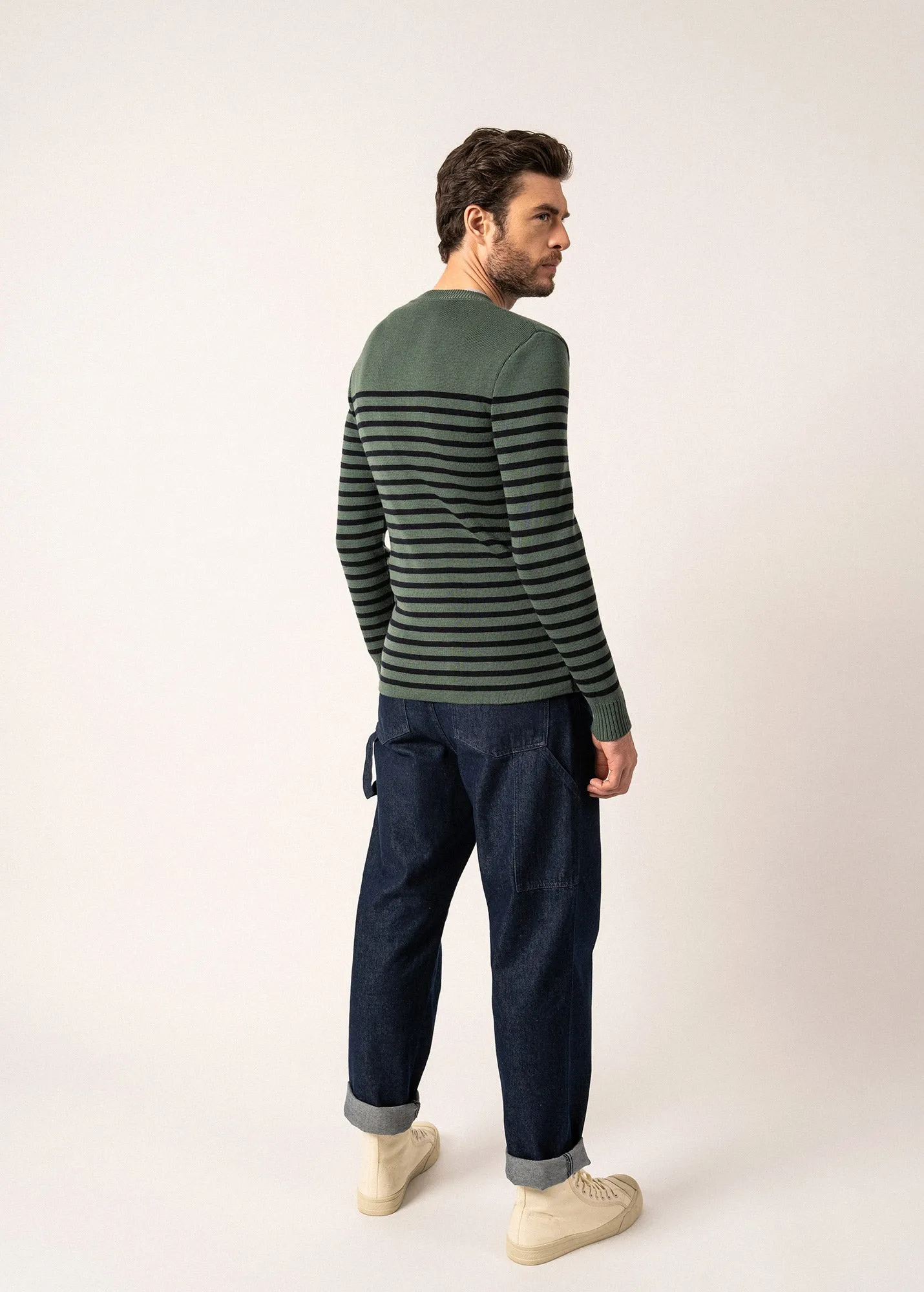 Rochefort striped sailor jumper - slim fit, in merino wool (VEGETAL/NAVY)