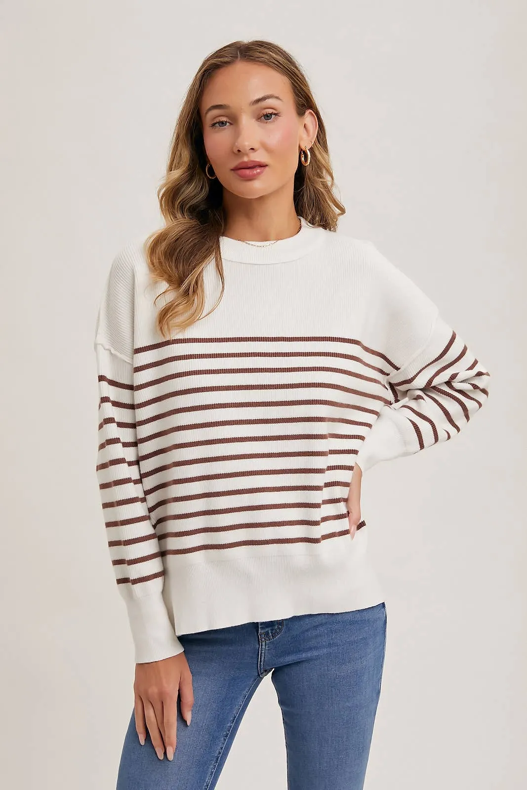 Striped Knit Side Slit Sweater