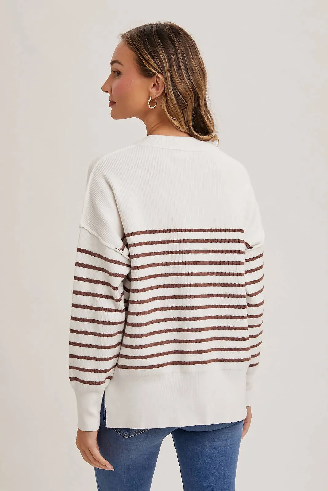 Striped Knit Side Slit Sweater