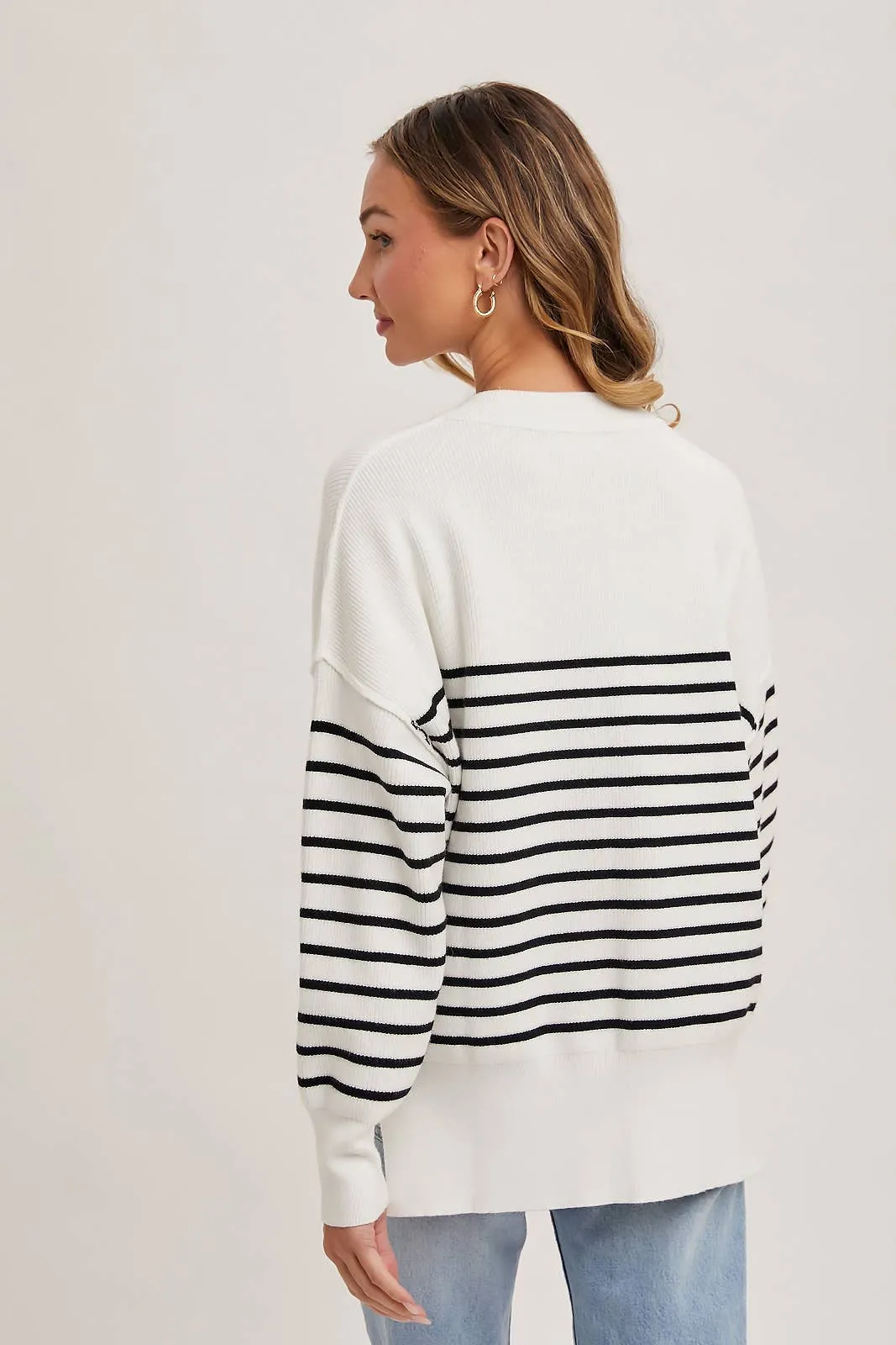 Striped Knit Side Slit Sweater