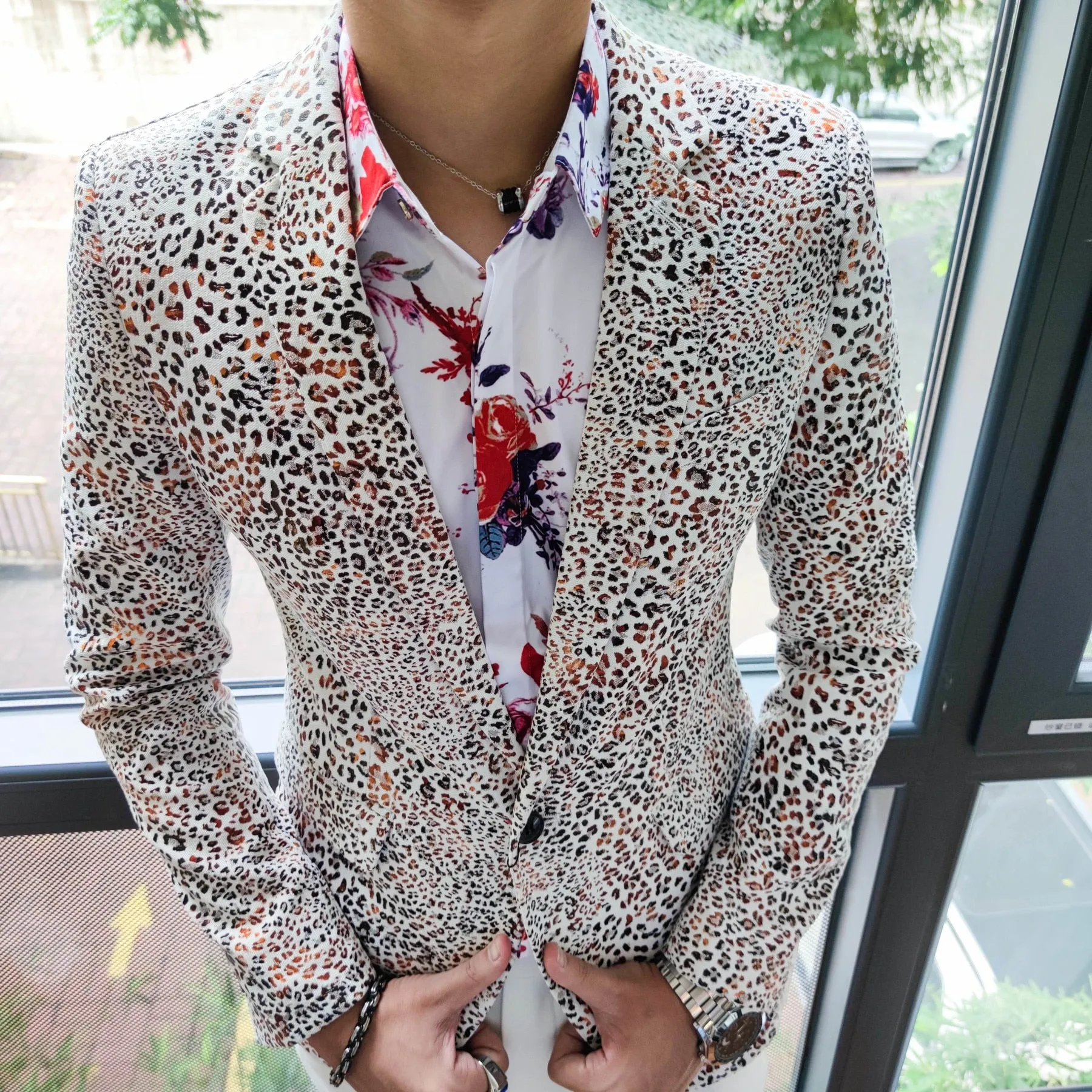 Stylish Leopard Pattern Blazer