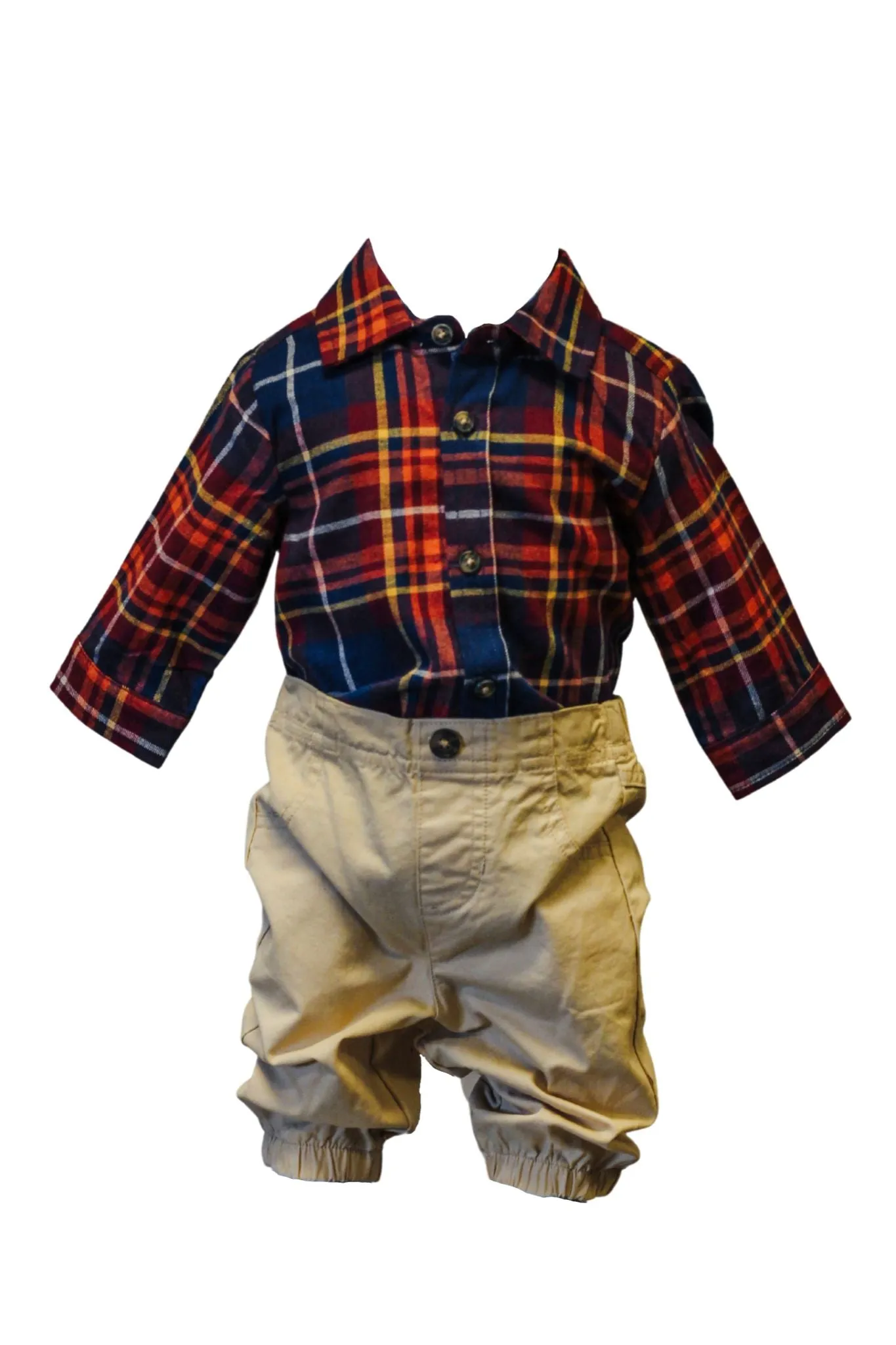 Tan Pant And Plaid Button Up Baby Boys Set