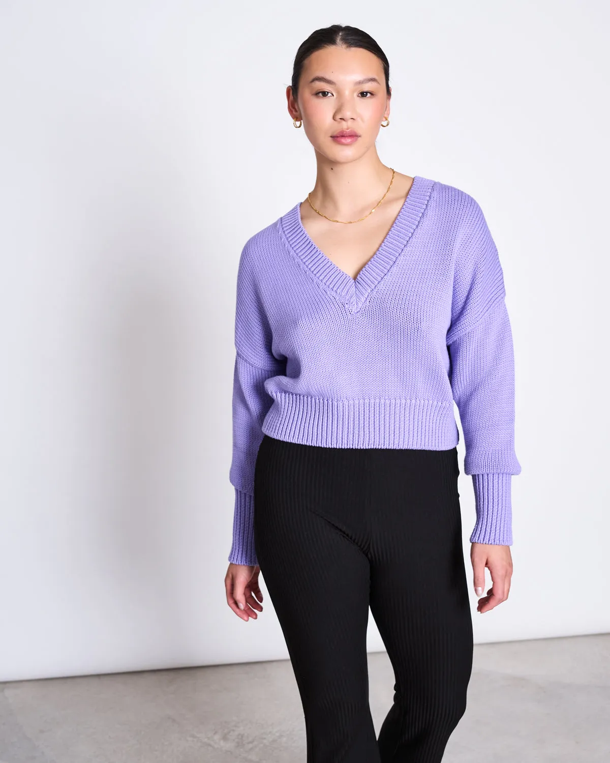 V-NECK JUMPER LUZ LILAC GOTS