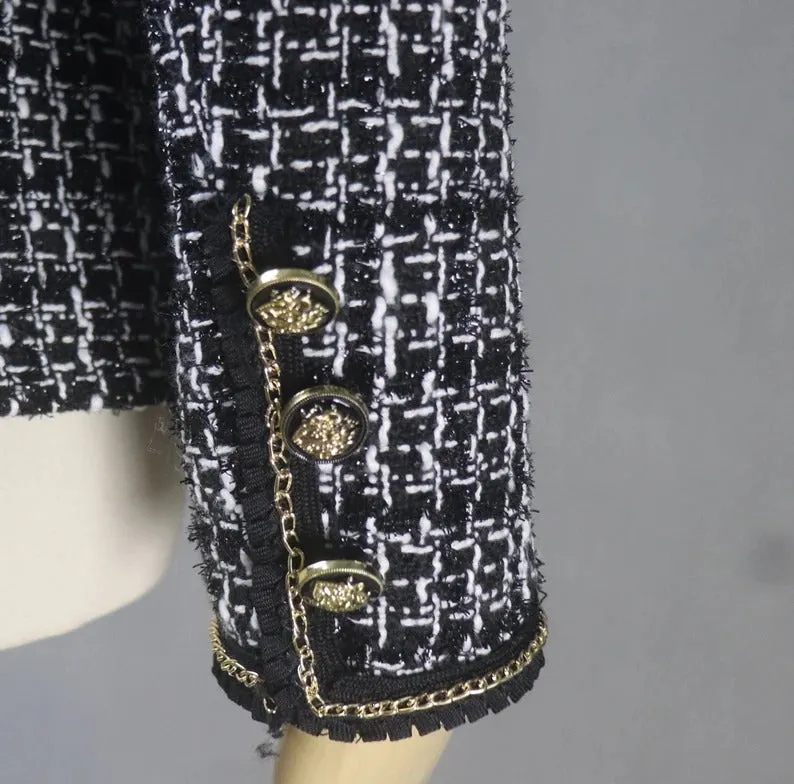 Women's CUSTOM MADE Black / White Pattern Jacket Coat Blazer