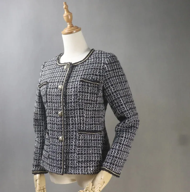 Women's CUSTOM MADE Black / White Pattern Jacket Coat Blazer