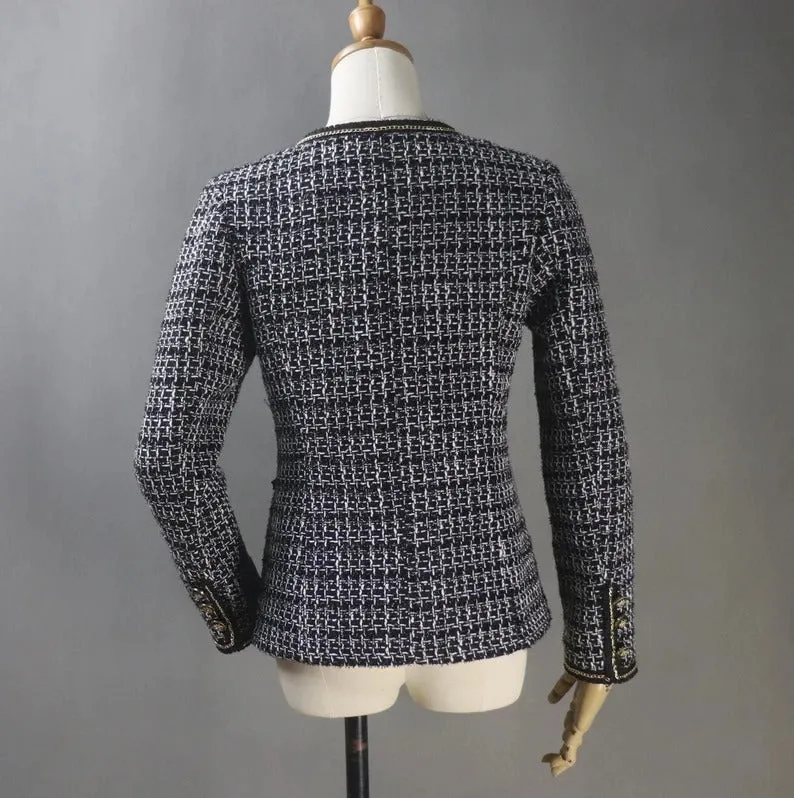 Women's CUSTOM MADE Black / White Pattern Jacket Coat Blazer