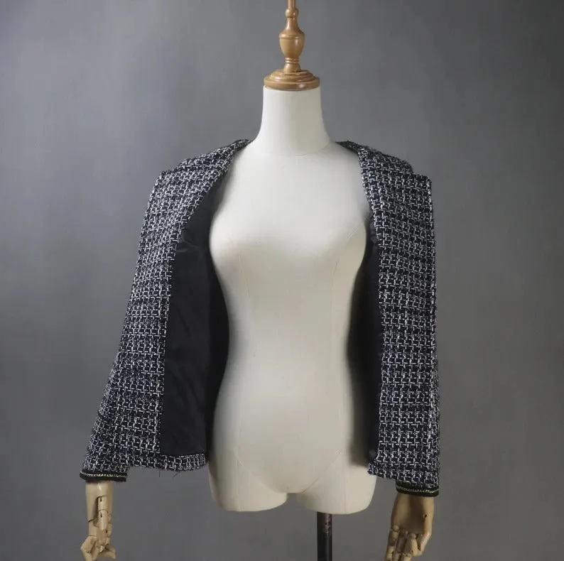 Women's CUSTOM MADE Black / White Pattern Jacket Coat Blazer