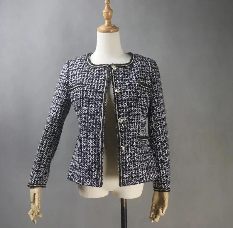 Women's CUSTOM MADE Black / White Pattern Jacket Coat Blazer