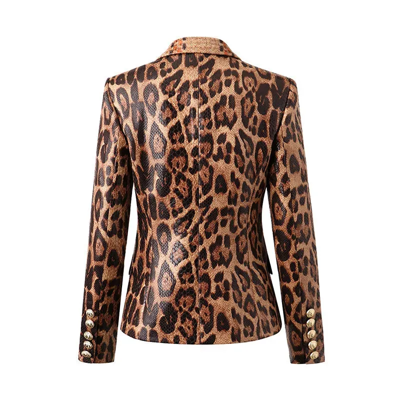 Women's Elegant Brown Faux Leather Blazer